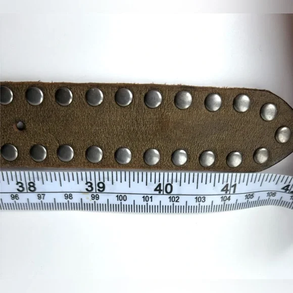 Vintage Brown Leather Heavy Metal Hardware Studded Grunge Biker Streetwear Belt - Picture 10 of 13